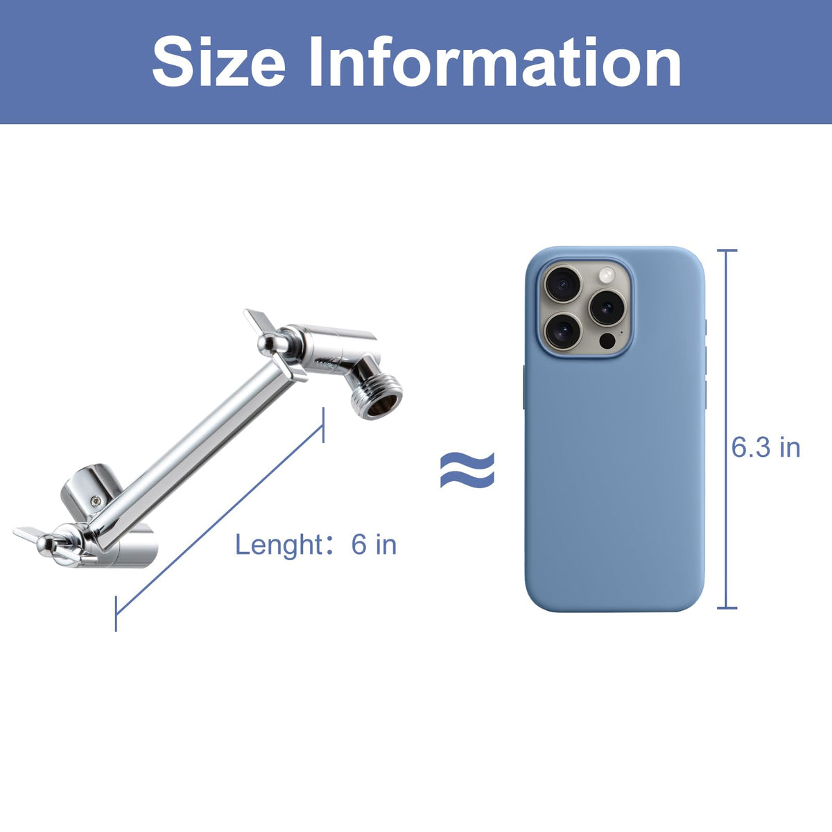 OFFO 6-Inch Shower Arm Extension – Adjustable Height & Angle, Locking Nut, G1/2 Connector, Chrome