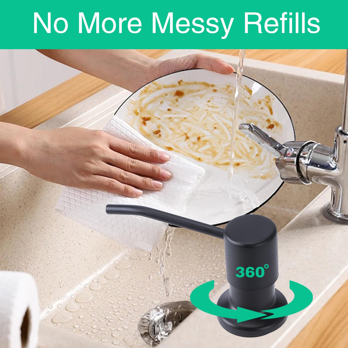 OHiHi Built-in Kitchen Sink Soap Dispenser with 47-inch Extension Tube – Black
