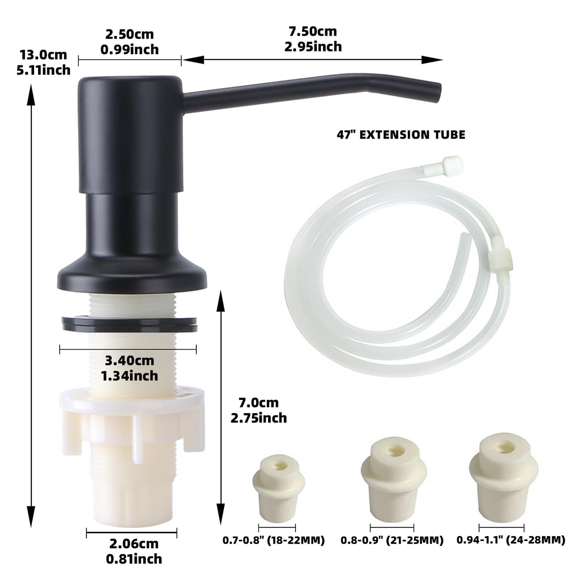 OHiHi Built-in Kitchen Sink Soap Dispenser with 47-inch Extension Tube – Black