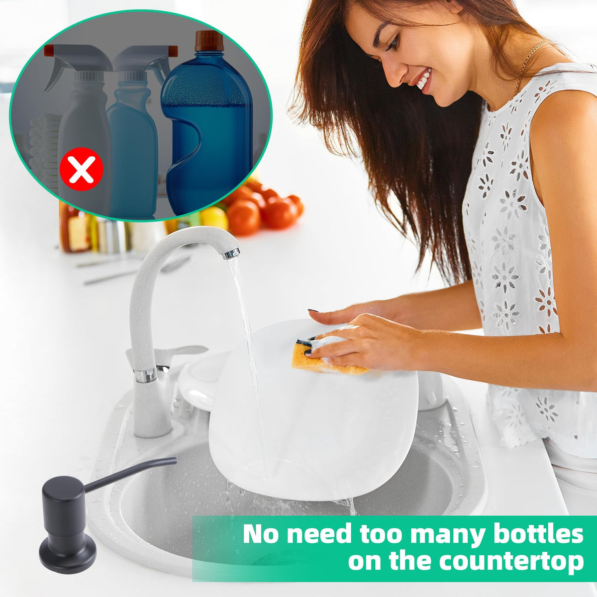 OHiHi Built-in Kitchen Sink Soap Dispenser with 47-inch Extension Tube – Black
