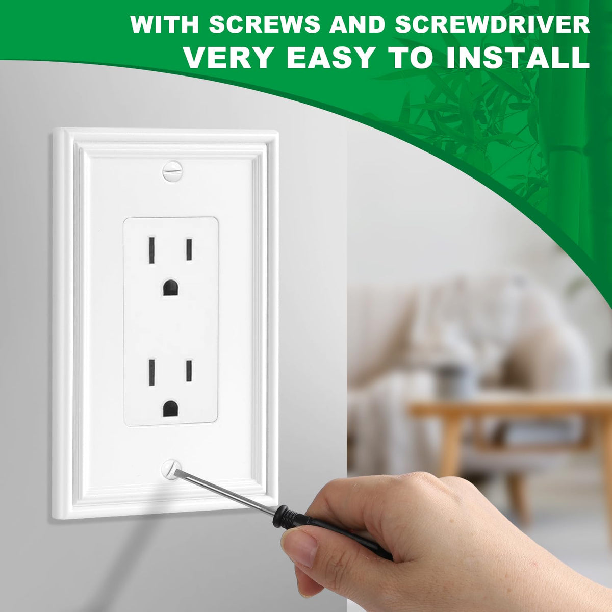 OKAYZIP White Decorator Wall Plate 1-Gang 4-Pack – Natural Material Switch Covers for Receptacles, GFCI, and Dimmer