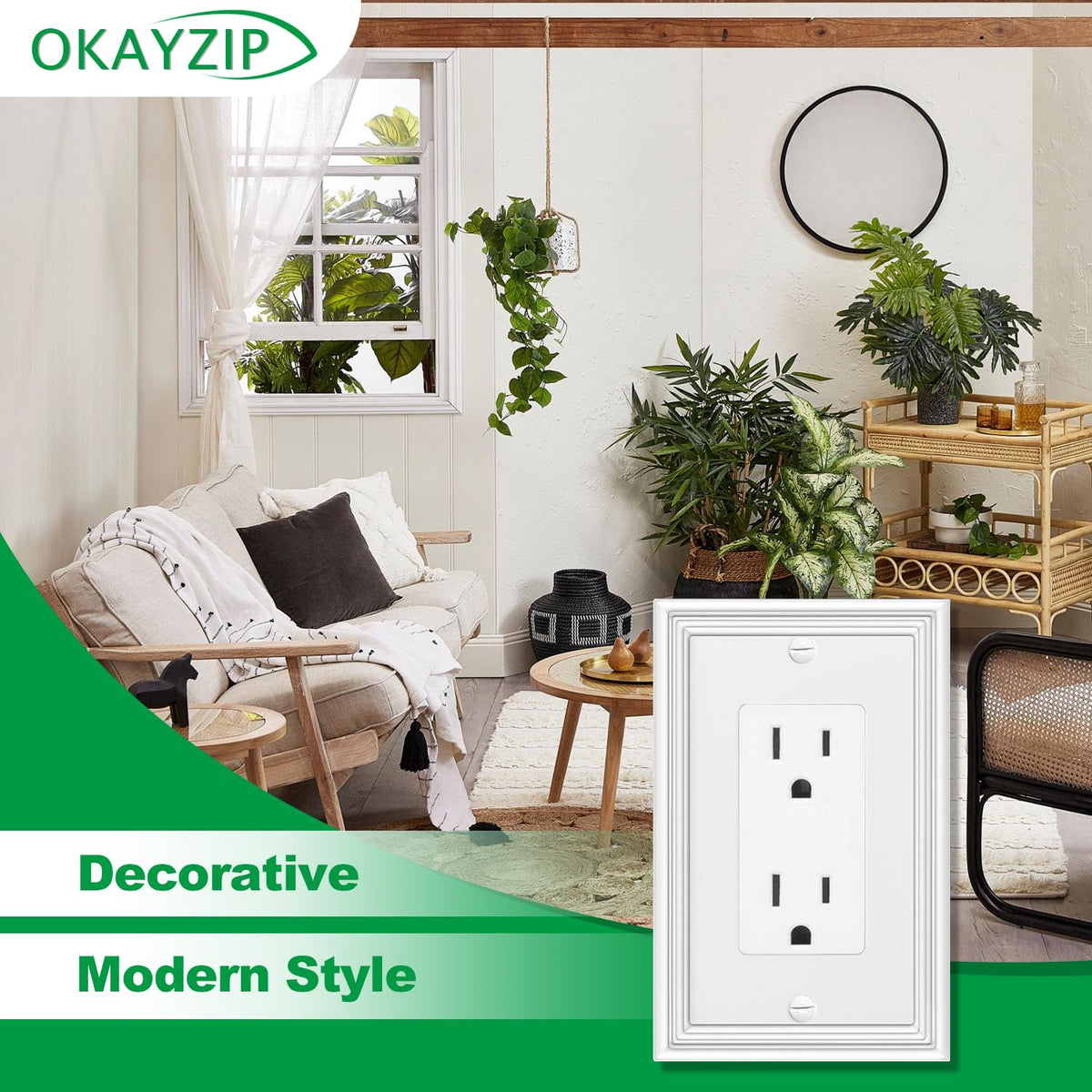 OKAYZIP White Decorator Wall Plate 1-Gang 4-Pack – Natural Material Switch Covers for Receptacles, GFCI, and Dimmer