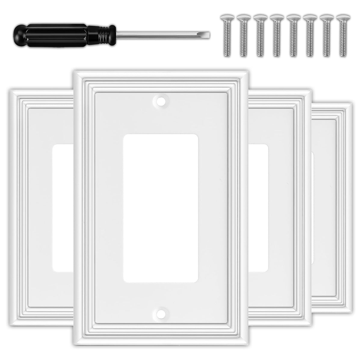 OKAYZIP White Decorator Wall Plate 1-Gang 4-Pack – Natural Material Switch Covers for Receptacles, GFCI, and Dimmer