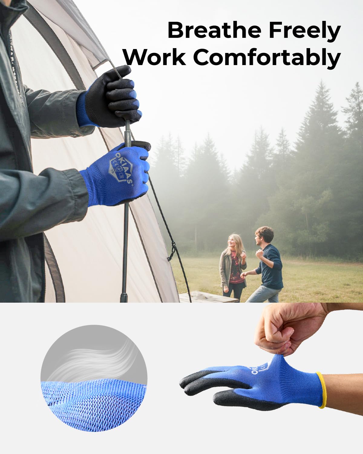 OKIAAS Ultra-Thin Work Gloves for Men — Lightweight, Grippy PU Coated, 12-Pair Bulk (X-Large)