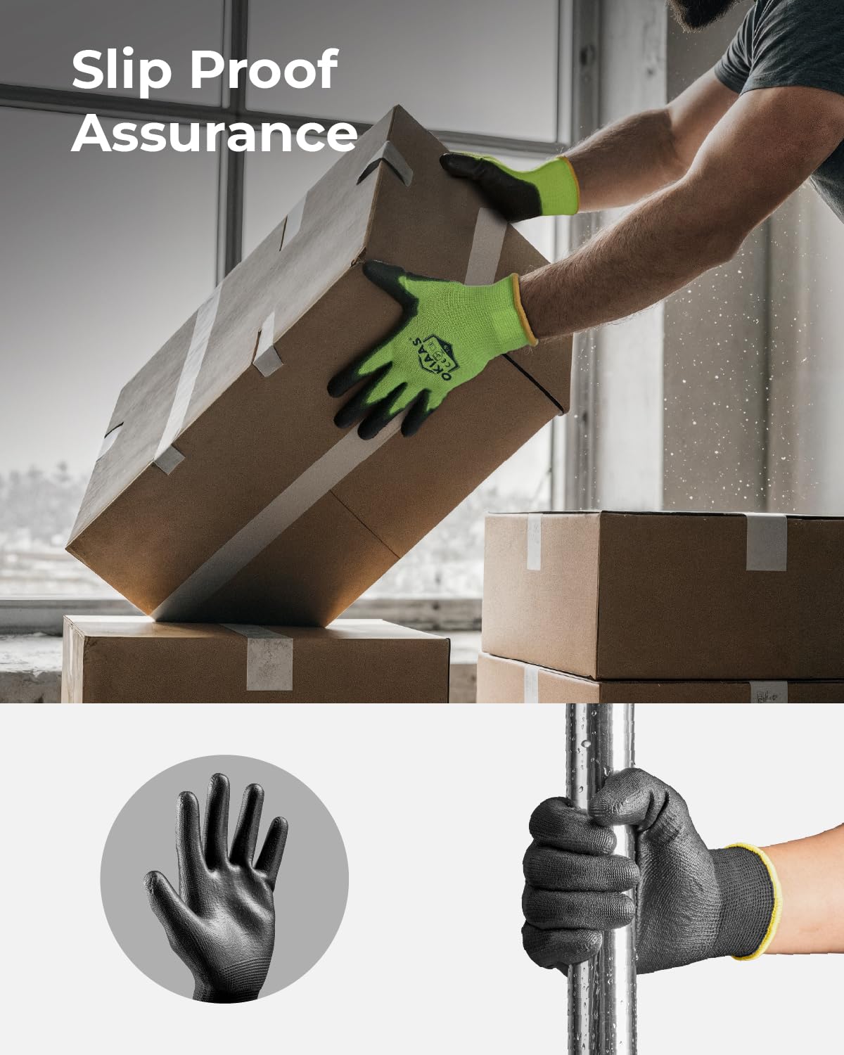 OKIAAS Ultra-Thin Work Gloves for Men — Lightweight, Grippy PU Coated, 12-Pair Bulk (X-Large)