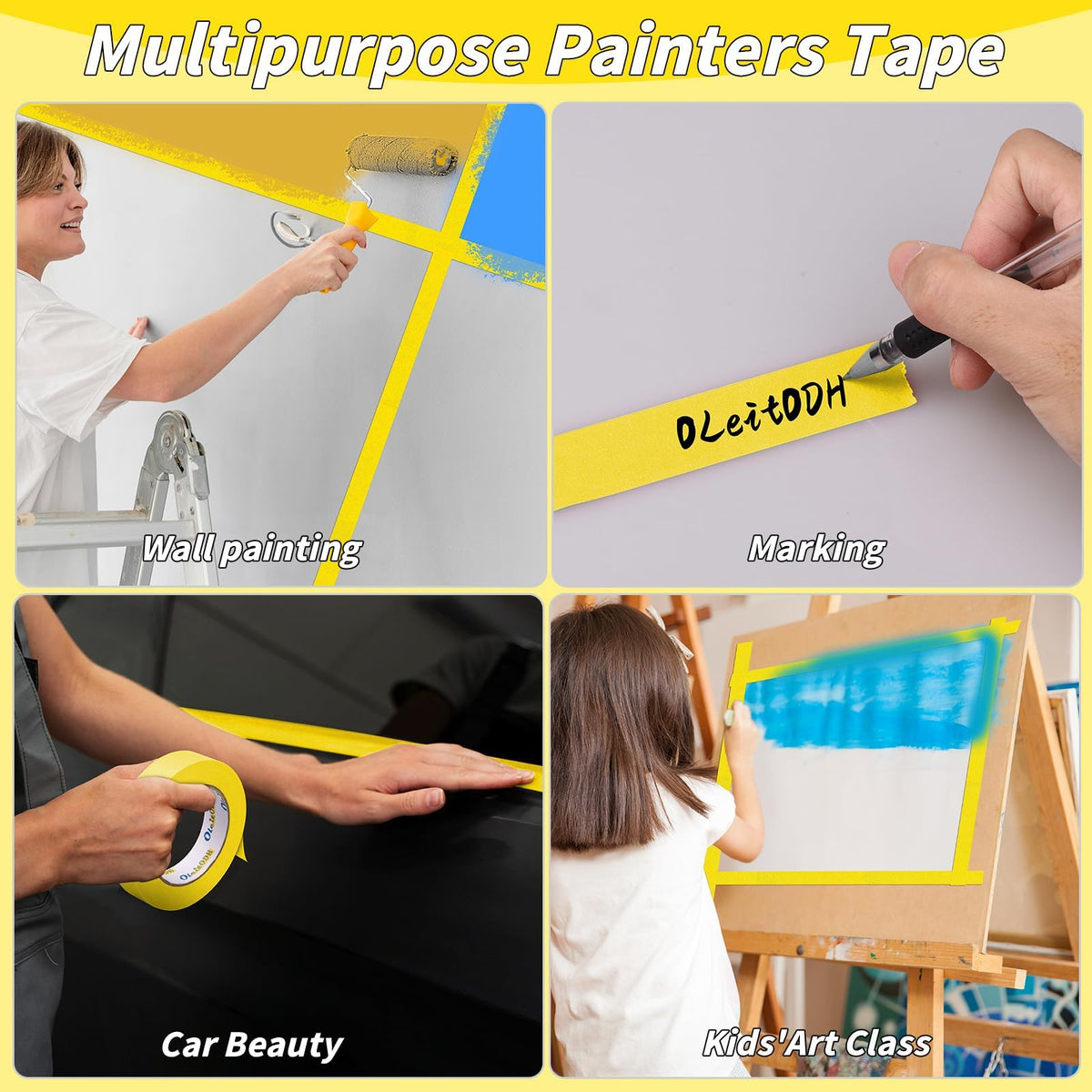 Oleitodh Yellow Painters Tape Bulk — 22 Rolls, 2in x 55yd, No Residue Masking Tape