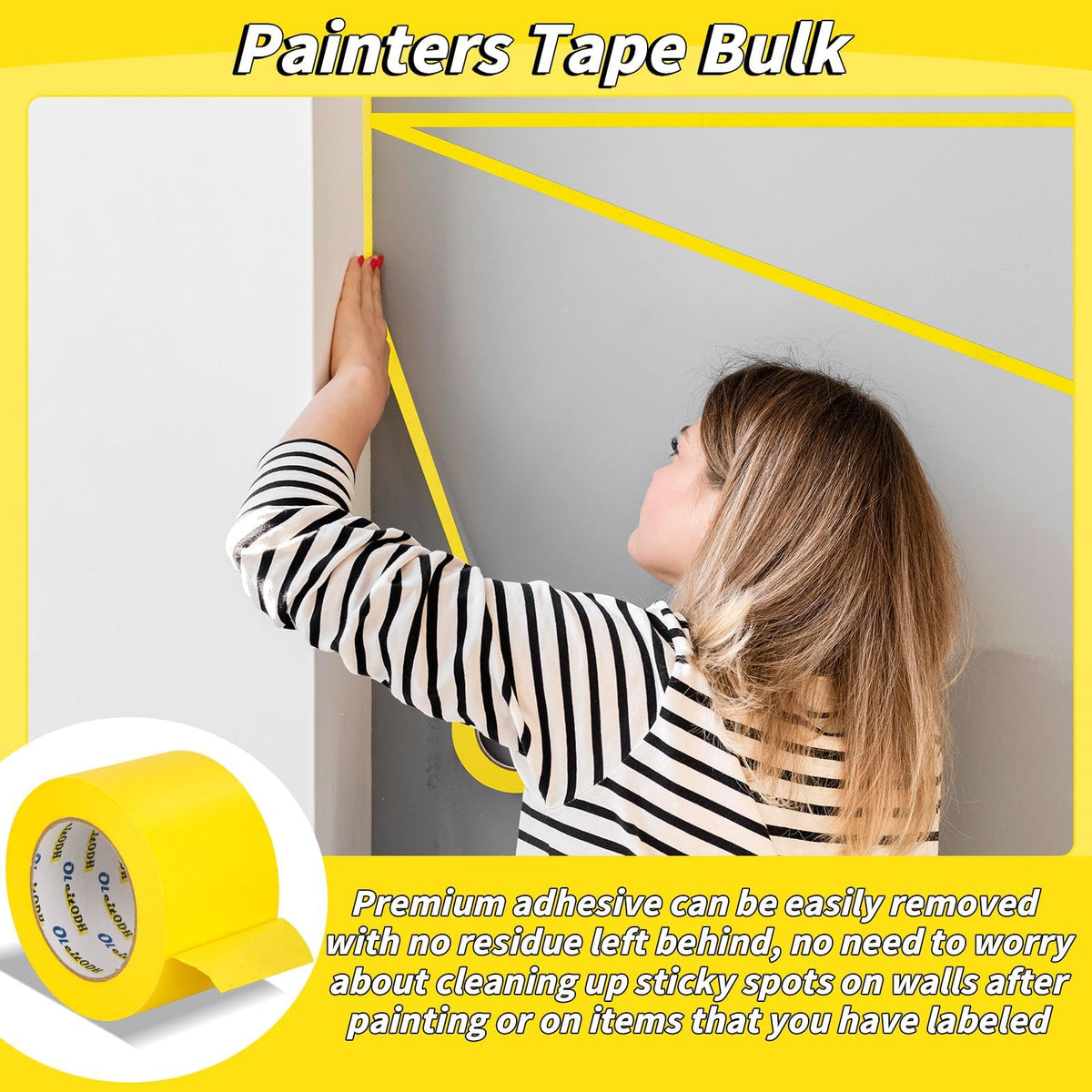 Oleitodh Yellow Painters Tape Bulk — 22 Rolls, 2in x 55yd, No Residue Masking Tape
