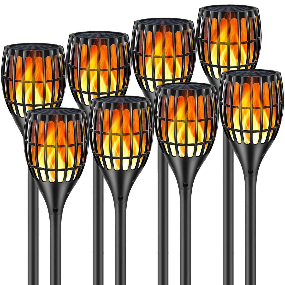 Ollivage Solar Torch Light with Flickering Flame – 43-Inch Outdoor Garden Lights, IP65 Waterproof, 8-Pack