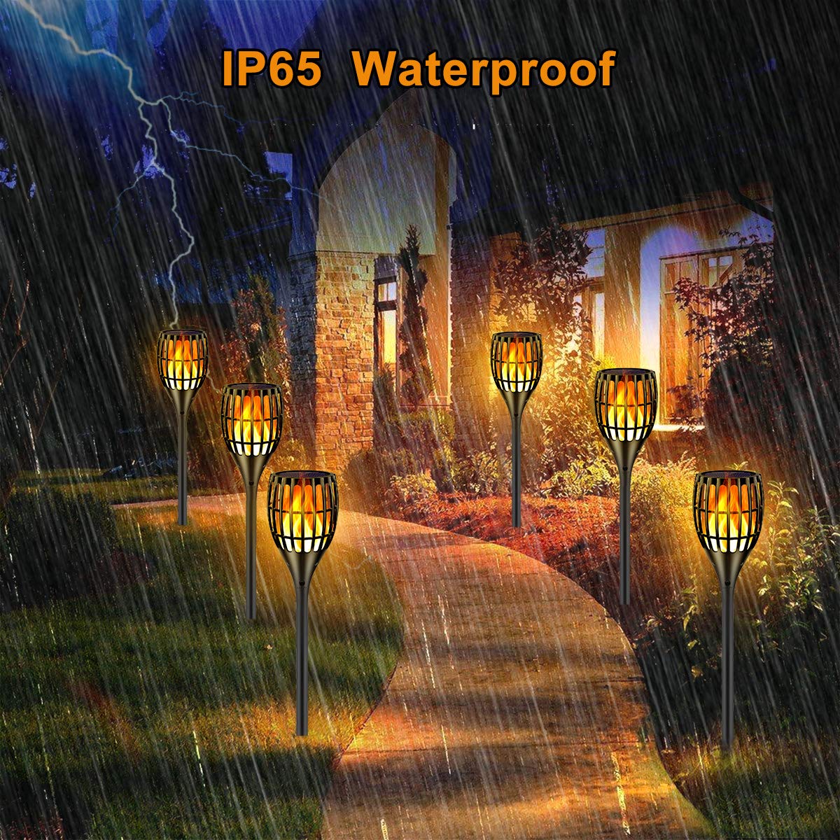 Ollivage Solar Torch Light with Flickering Flame – 43-Inch Outdoor Garden Lights, IP65 Waterproof, 8-Pack
