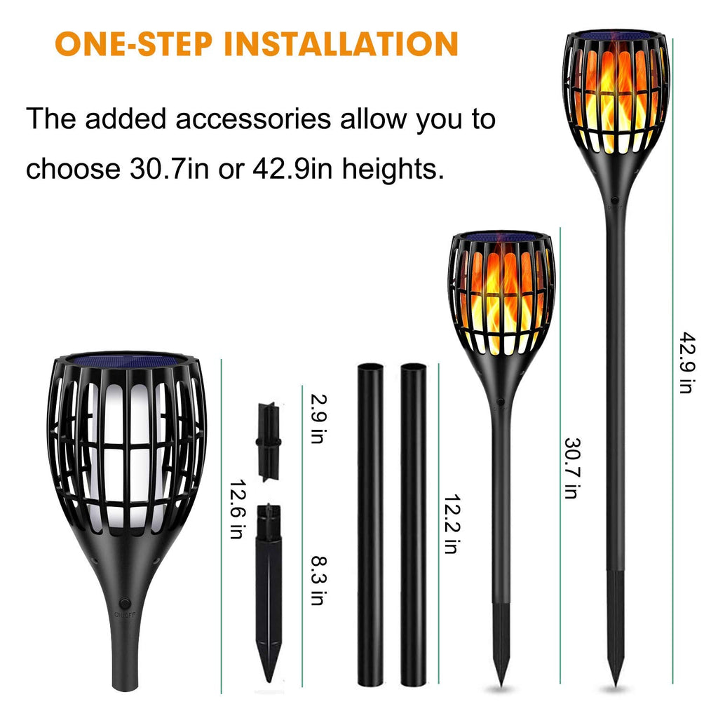 Ollivage Solar Torch Light with Flickering Flame – 43-Inch Outdoor Garden Lights, IP65 Waterproof, 8-Pack