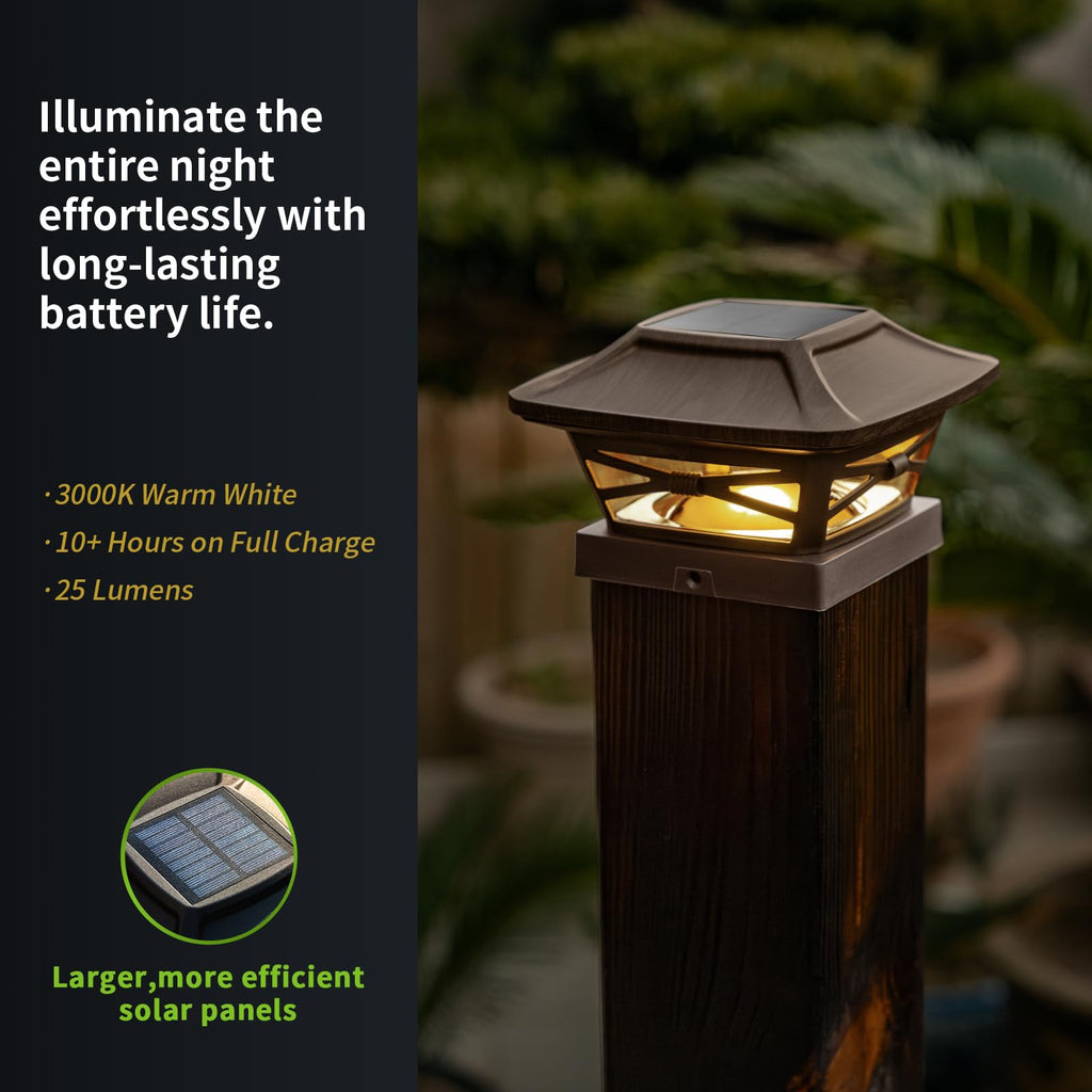 OPOIRA Wood Grain Solar Post Cap Lights – 2 Pack, Dual-Core LED, Craftsman Outdoor Caps