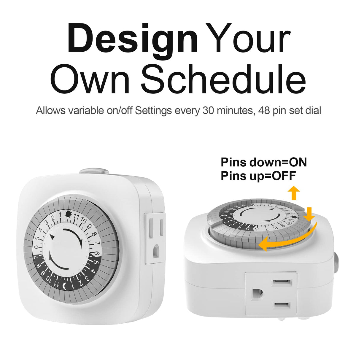 oviitech 24-Hour Indoor Mechanical Timer – 4-Pack, 2 Grounded Sockets, 3 Outlets, 30-Minute On/Off, ETL Certified