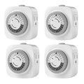 oviitech 24-Hour Indoor Mechanical Timer – 4-Pack, 2 Grounded Sockets, 3 Outlets, 30-Minute On/Off, ETL Certified