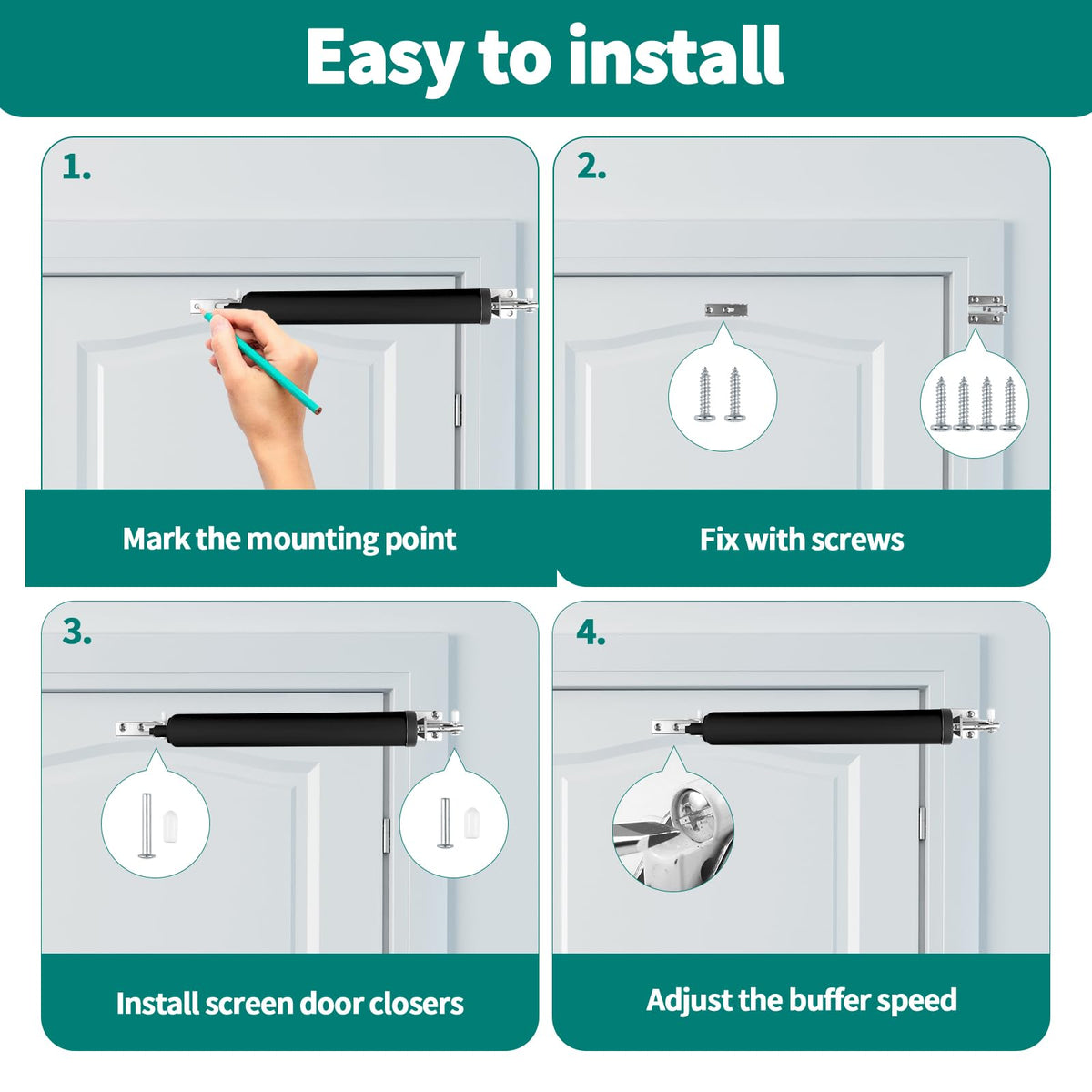 OXDFK 2-Pack Screen & Storm Door Closer Kit — Pneumatic, Adjustable, Black