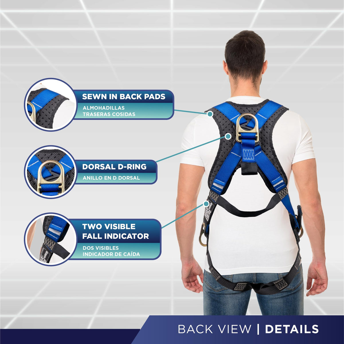 Palmer Safety ATERET 5-Point Fall Protection Harness | OSHA & ANSI Compliant, Dorsal D-Ring, Back Pad