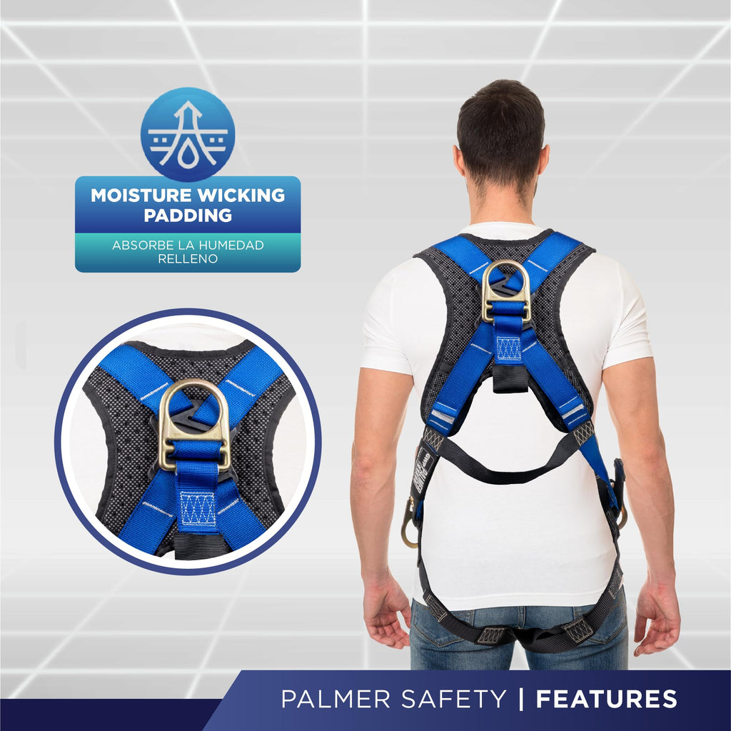 Palmer Safety ATERET 5-Point Fall Protection Harness | OSHA & ANSI Compliant, Dorsal D-Ring, Back Pad