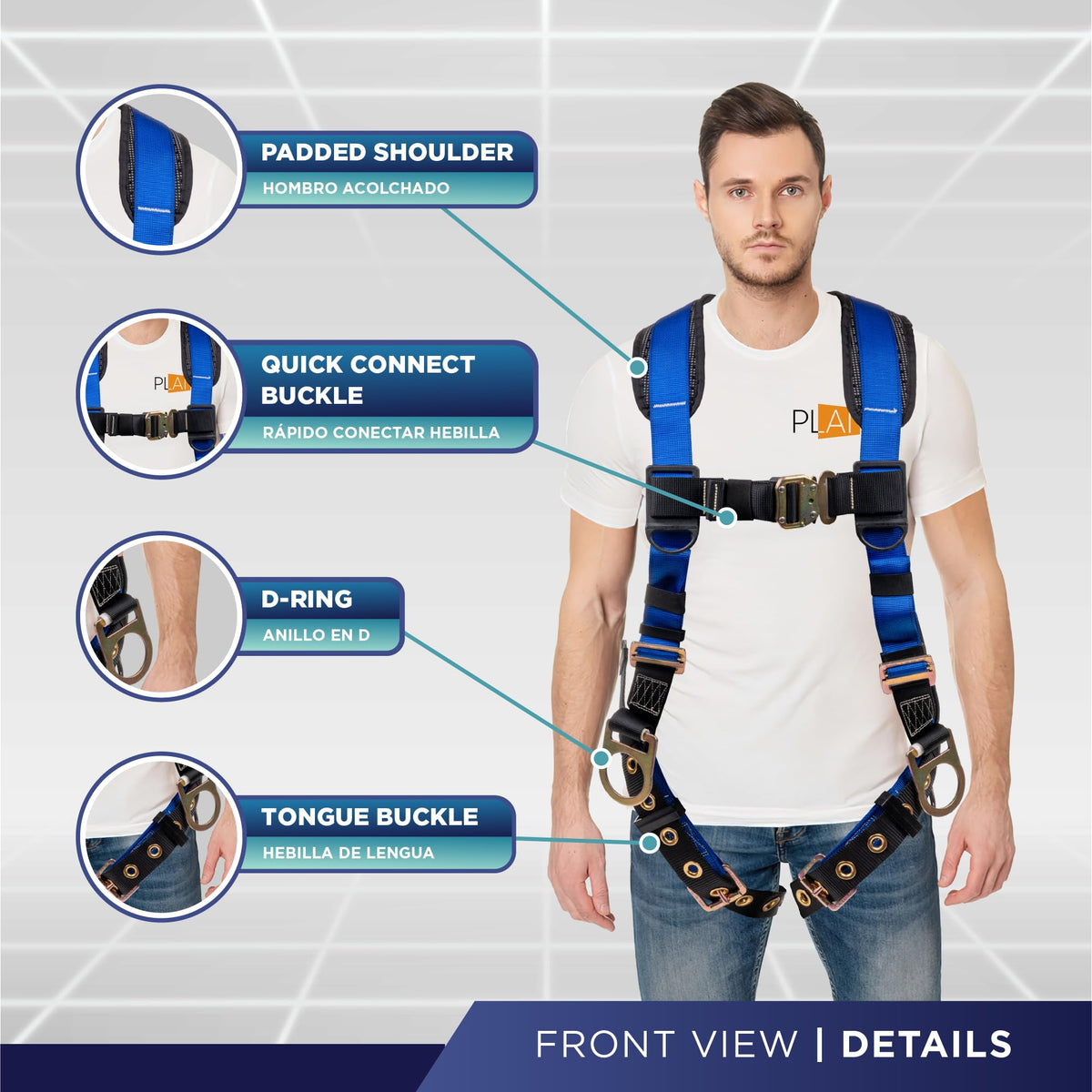 Palmer Safety ATERET 5-Point Fall Protection Harness | OSHA & ANSI Compliant, Dorsal D-Ring, Back Pad
