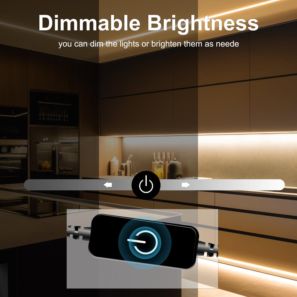 Pandery COB LED Strip 3m (9.84ft) - 24V, 2700K Warm White, CRI90+, Dimmable Touch, 320 LEDs/m