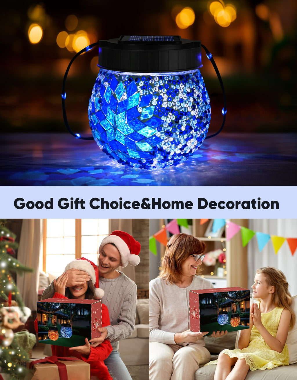 PARTPHONER Mosaic Solar Lights Outdoor 2 Pack – Waterproof Glass Globe Lanterns for Garden & Patio