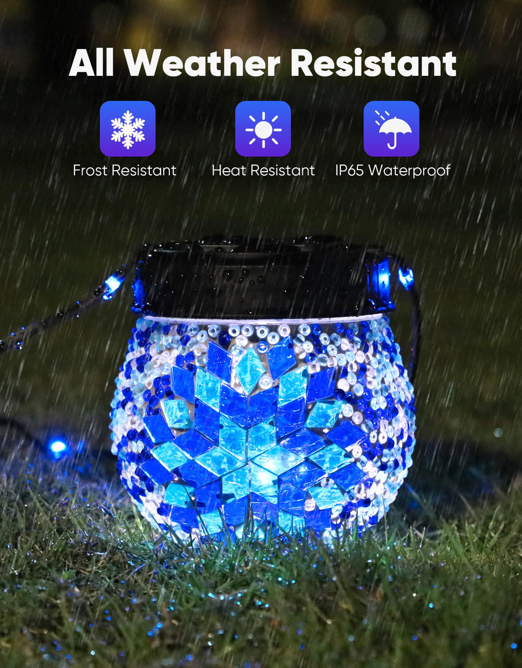 PARTPHONER Mosaic Solar Lights Outdoor 2 Pack – Waterproof Glass Globe Lanterns for Garden & Patio