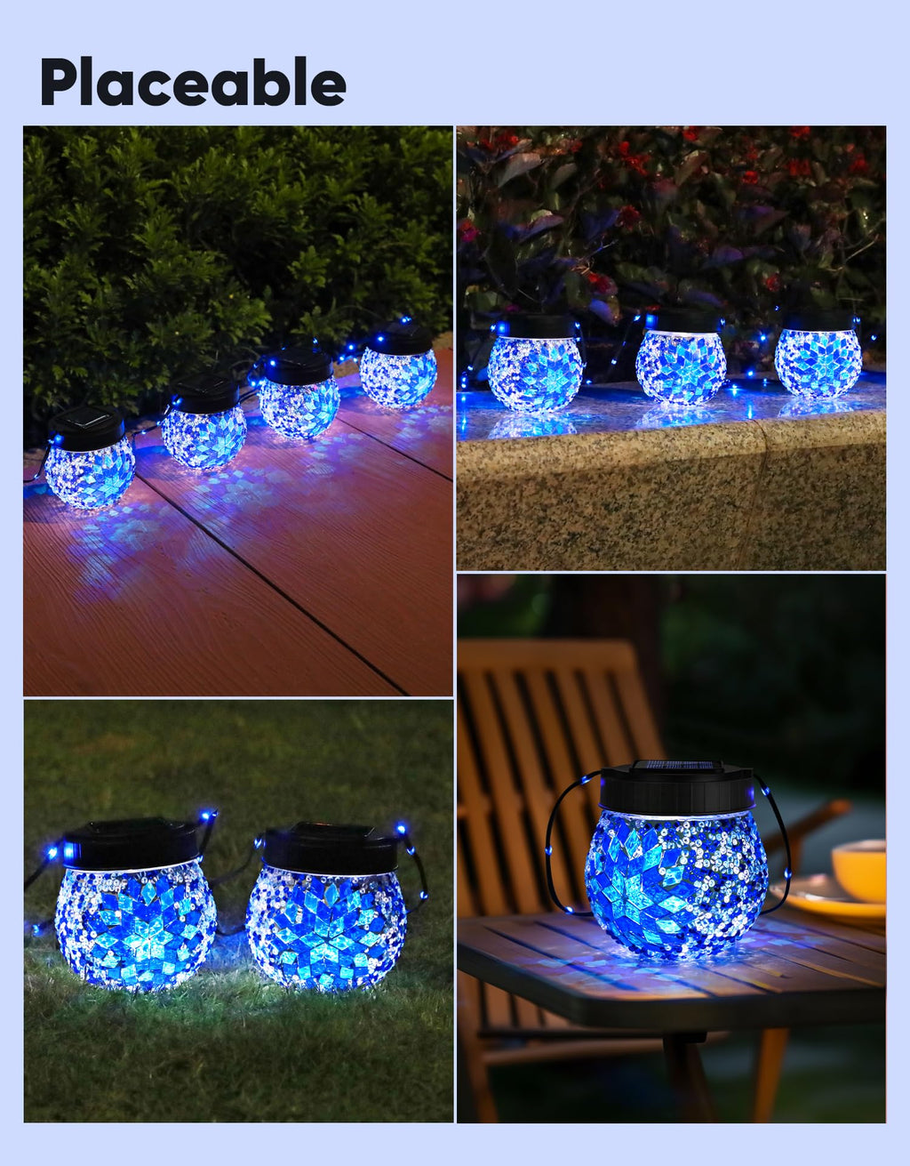 PARTPHONER Mosaic Solar Lights Outdoor 2 Pack – Waterproof Glass Globe Lanterns for Garden & Patio