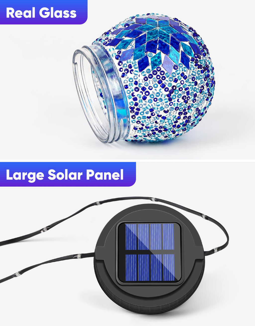 PARTPHONER Mosaic Solar Lights Outdoor 2 Pack – Waterproof Glass Globe Lanterns for Garden & Patio