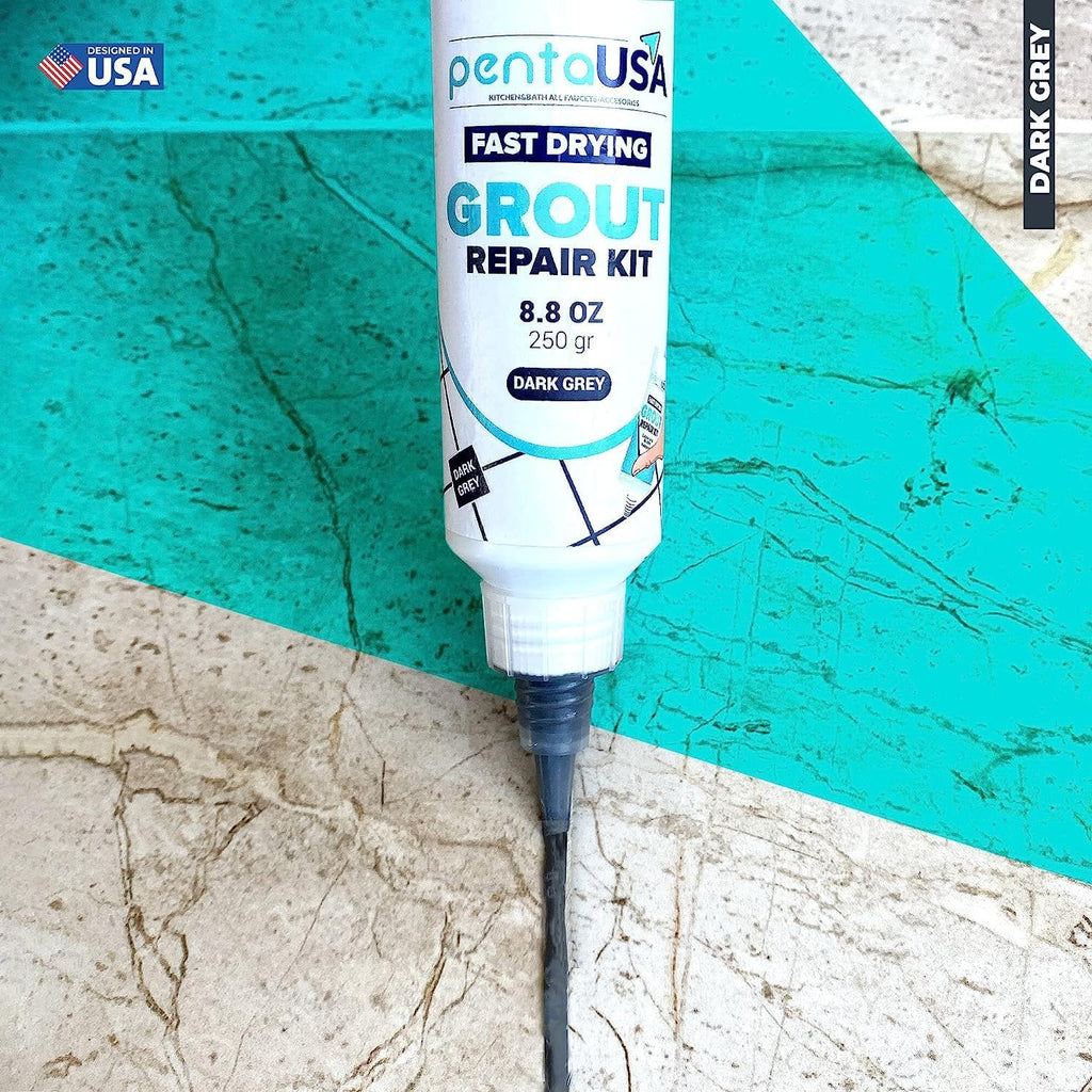 PentaUSA Tile Grout Repair Kit — Premixed Acrylic Sanded Grout for Bathrooms & Kitchens (Dark Gray)