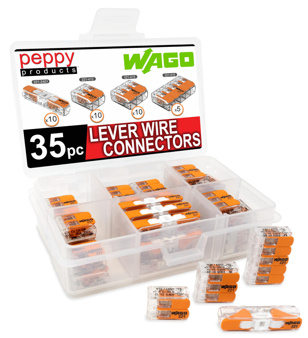 Peppy Products WAGO 221 Lever Nuts 35pc Compact Splicing Wire Connector Set with Case