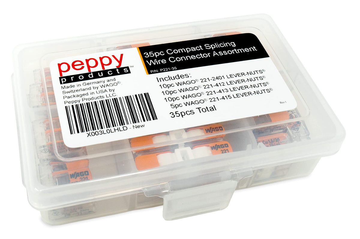 Peppy Products WAGO 221 Lever Nuts 35pc Compact Splicing Wire Connector Set with Case