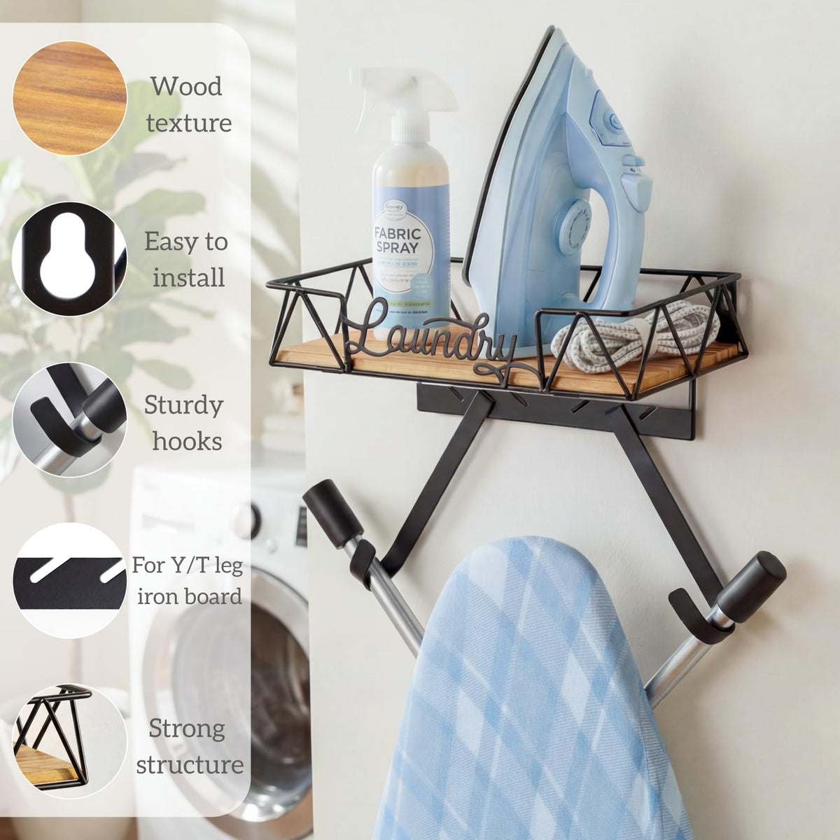 PERFNIQUE Ironing Board Holder Wall Mount | Farmhouse Laundry Storage