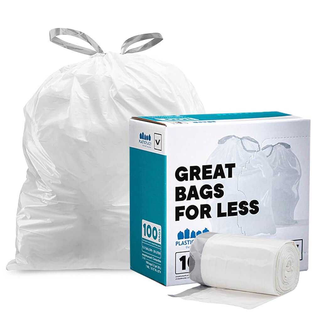 Plasticplace Custom Fit Trash Bags for simplehuman Code V – 100 Count, 1.2 Mil, 14.5x27.5 in