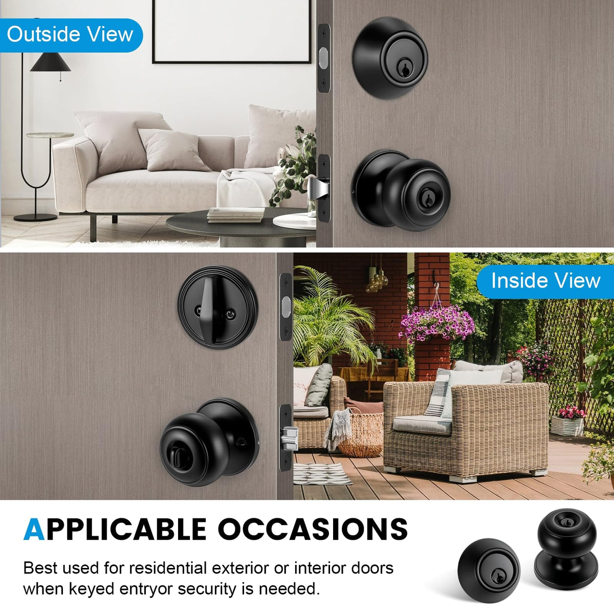 Plustool 5 Pack Front Door Lock Set Matte Black – Keyed Alike Deadbolt & Knob