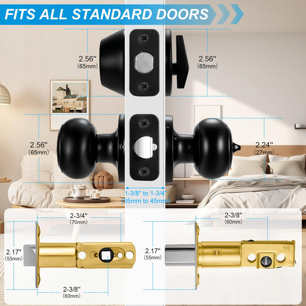 Plustool 5 Pack Front Door Lock Set Matte Black – Keyed Alike Deadbolt & Knob