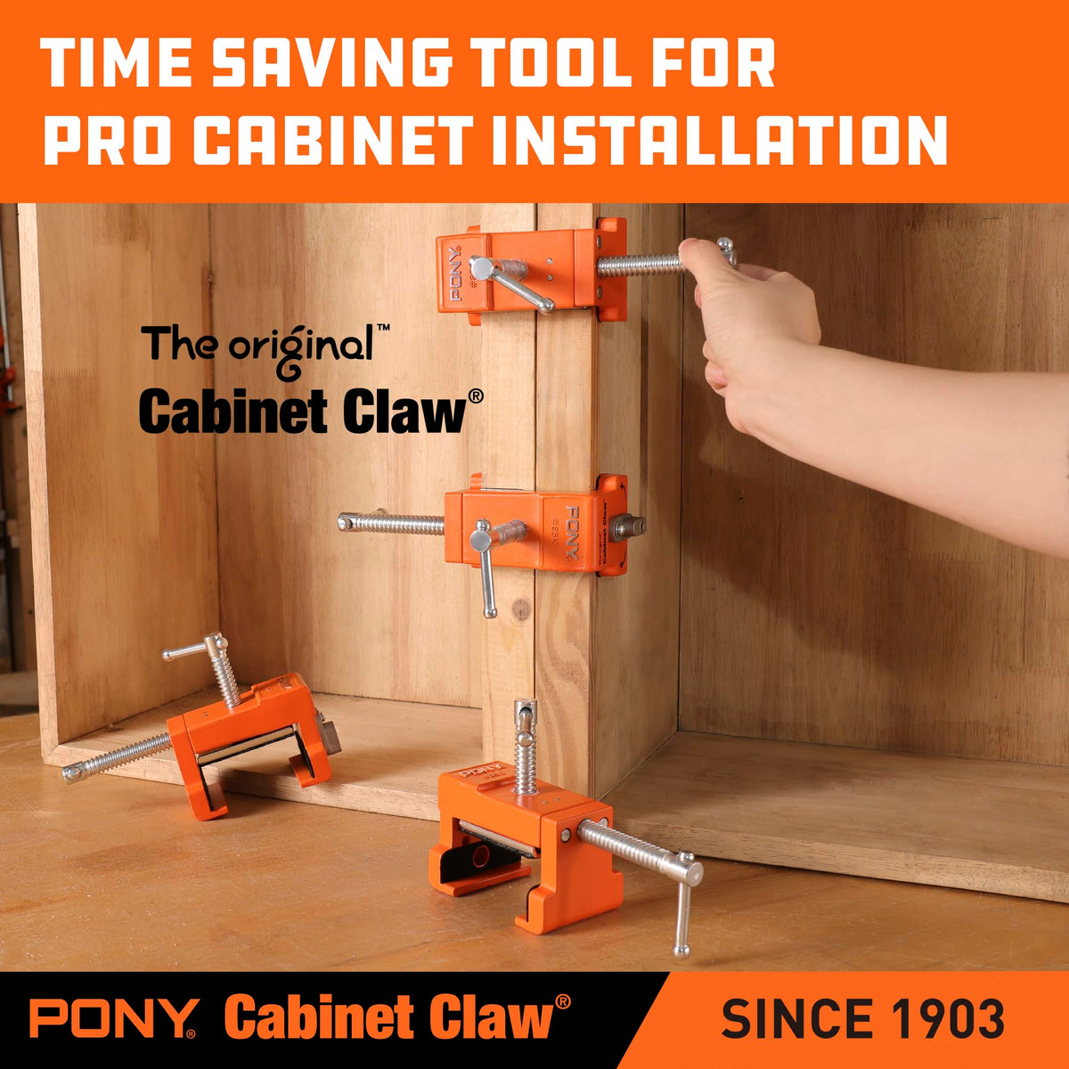 PONY 4-Pack 8510 Cabinet Claw Clamps – Fast Face-Frame Installation (440 lbs)