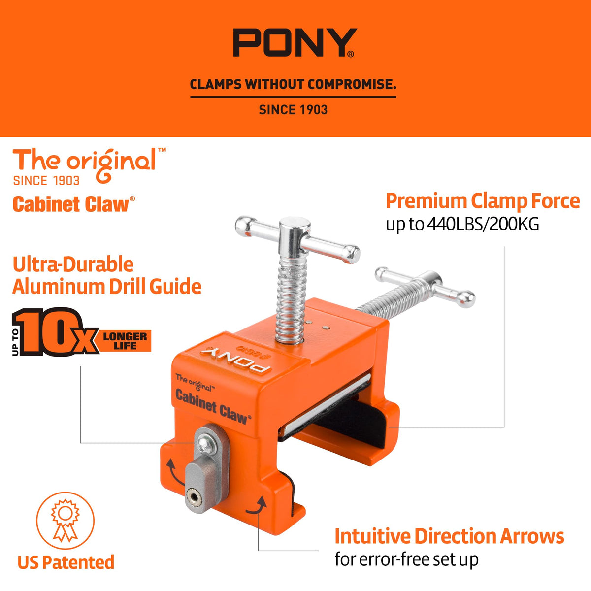 PONY 4-Pack 8510 Cabinet Claw Clamps – Fast Face-Frame Installation (440 lbs)