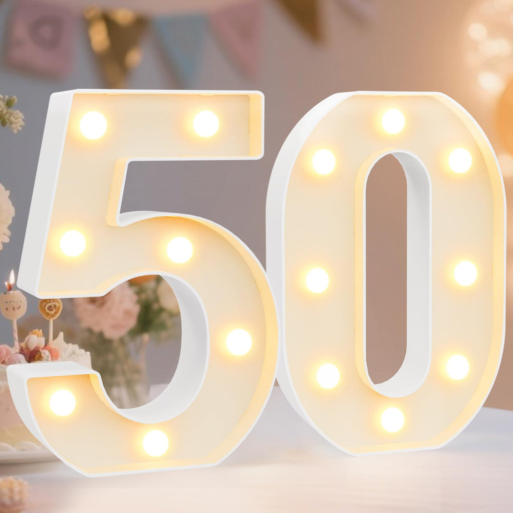 Pooqla 50th Birthday Decorations - Light Up 50 Number Signs for Table & Wall