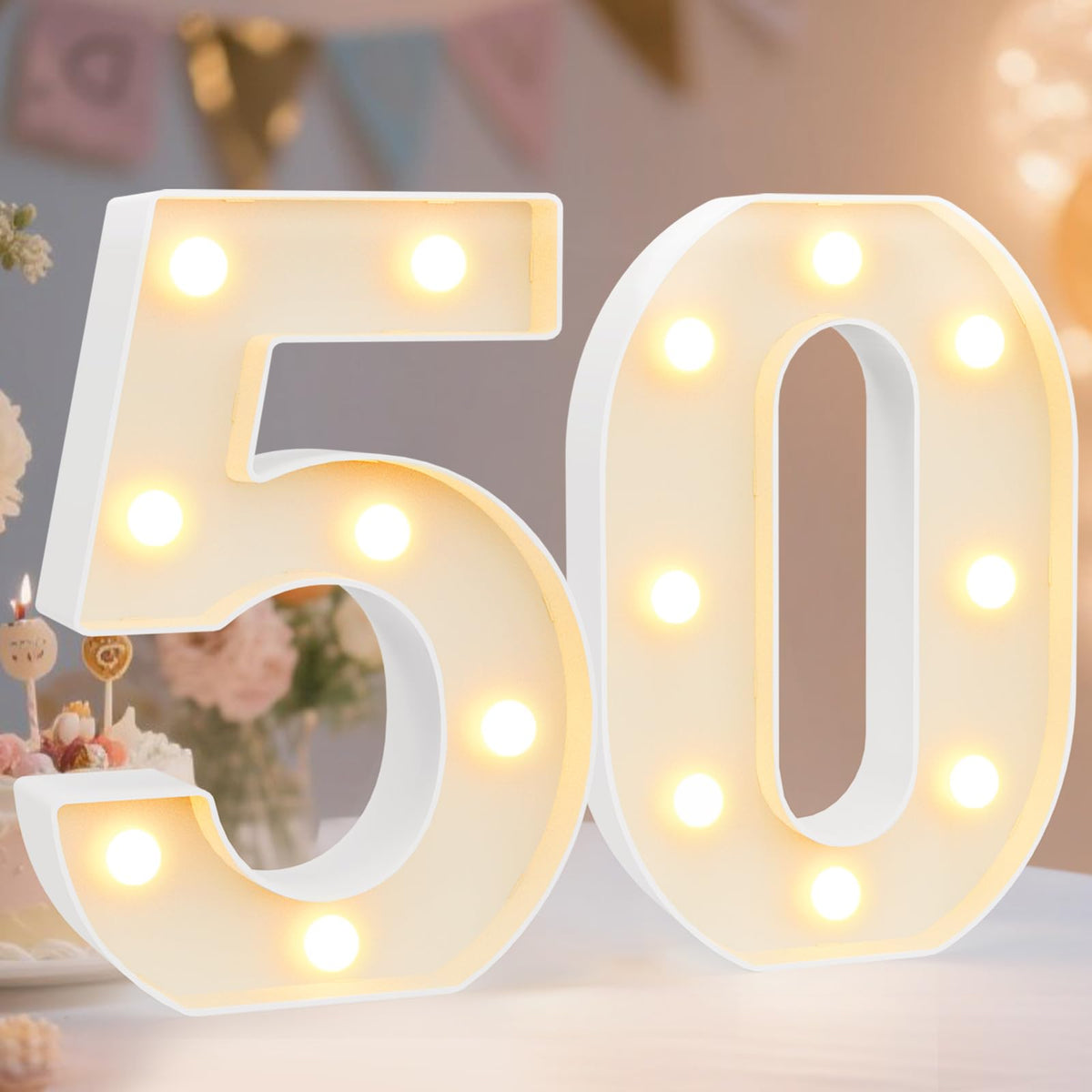 Pooqla 50th Birthday Decorations - Light Up 50 Number Signs for Table & Wall