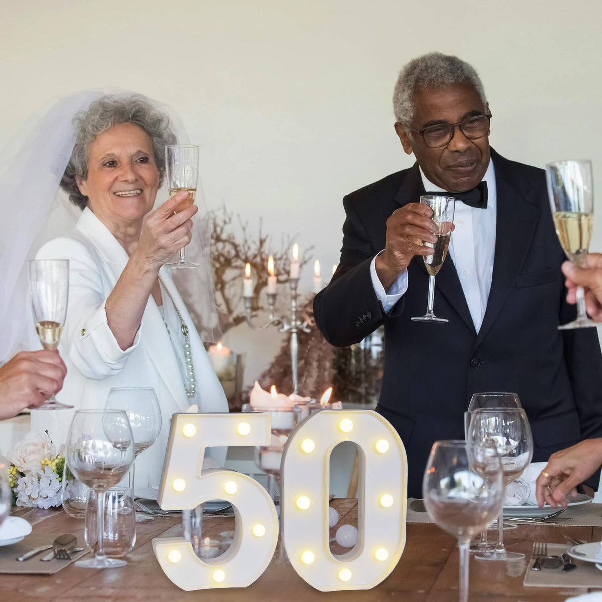 Pooqla 50th Birthday Decorations - Light Up 50 Number Signs for Table & Wall