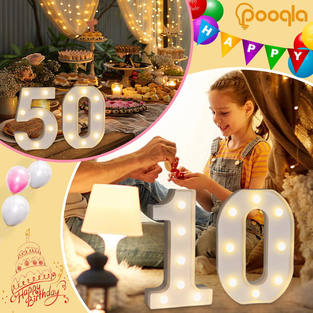 Pooqla 50th Birthday Decorations - Light Up 50 Number Signs for Table & Wall