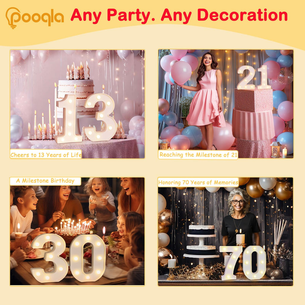 Pooqla 50th Birthday Decorations - Light Up 50 Number Signs for Table & Wall