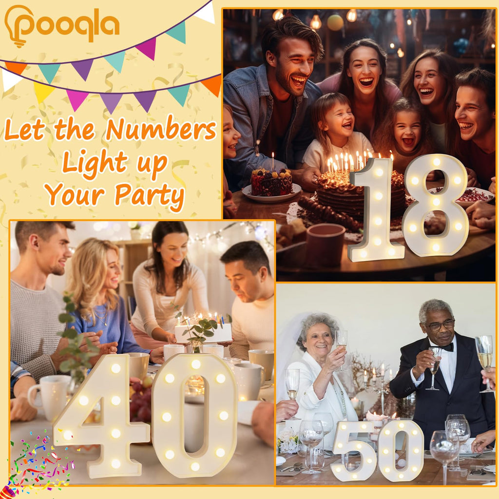 Pooqla 50th Birthday Decorations - Light Up 50 Number Signs for Table & Wall