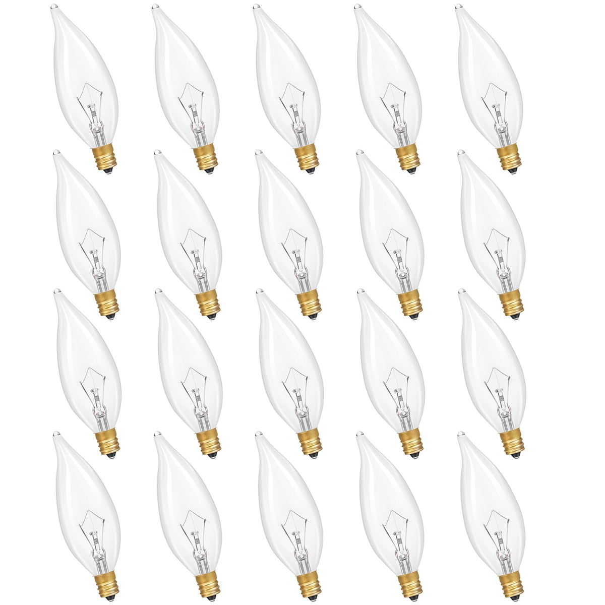 Potanro E12 Incandescent Light Bulbs – 25W, 2700K Warm White, 180 Lumens, Dimmable Candelabra Bulbs (20-Pack)