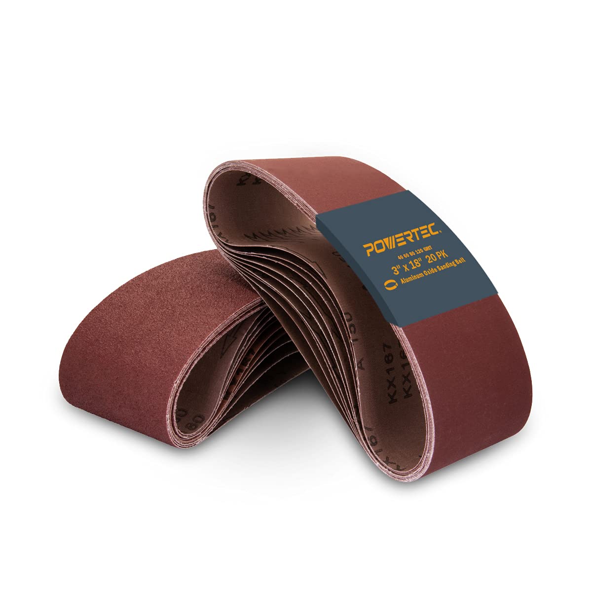 POWERTEC 3 x 18-Inch Sanding Belts, 20 Belts (40/60/80/120 Grit), Aluminum Oxide