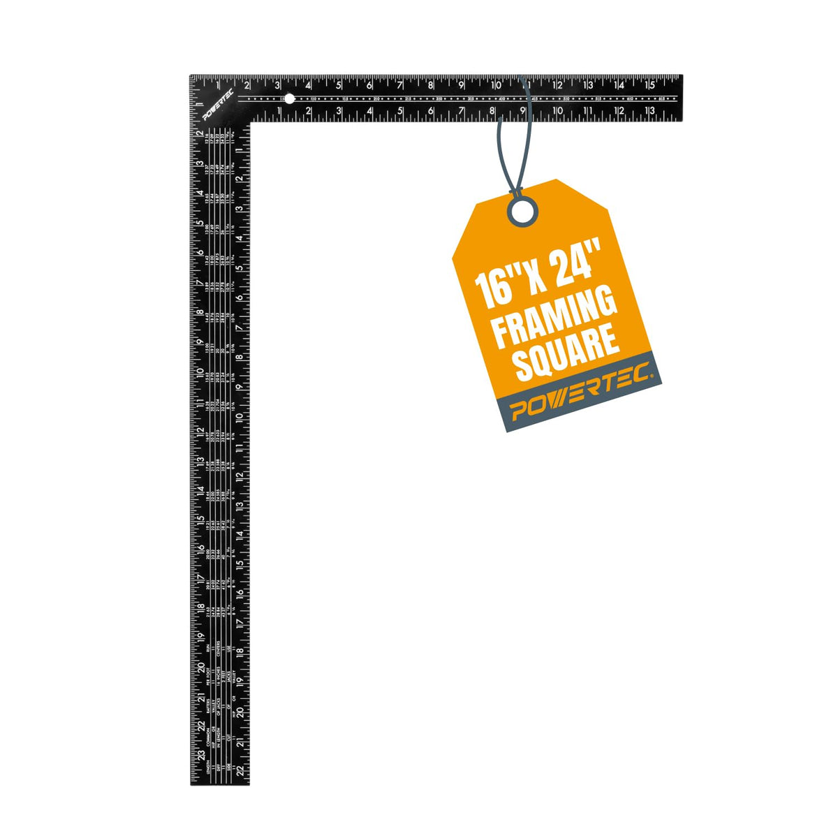 POWERTEC Framing Square 16'' x 24'' – Imperial & Metric Graduations for Carpentry