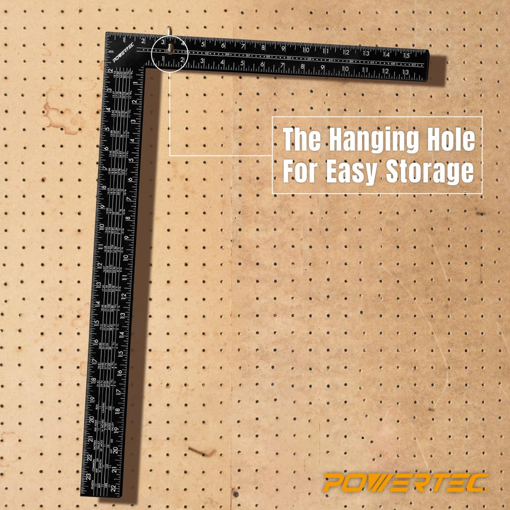 POWERTEC Framing Square 16'' x 24'' – Imperial & Metric Graduations for Carpentry