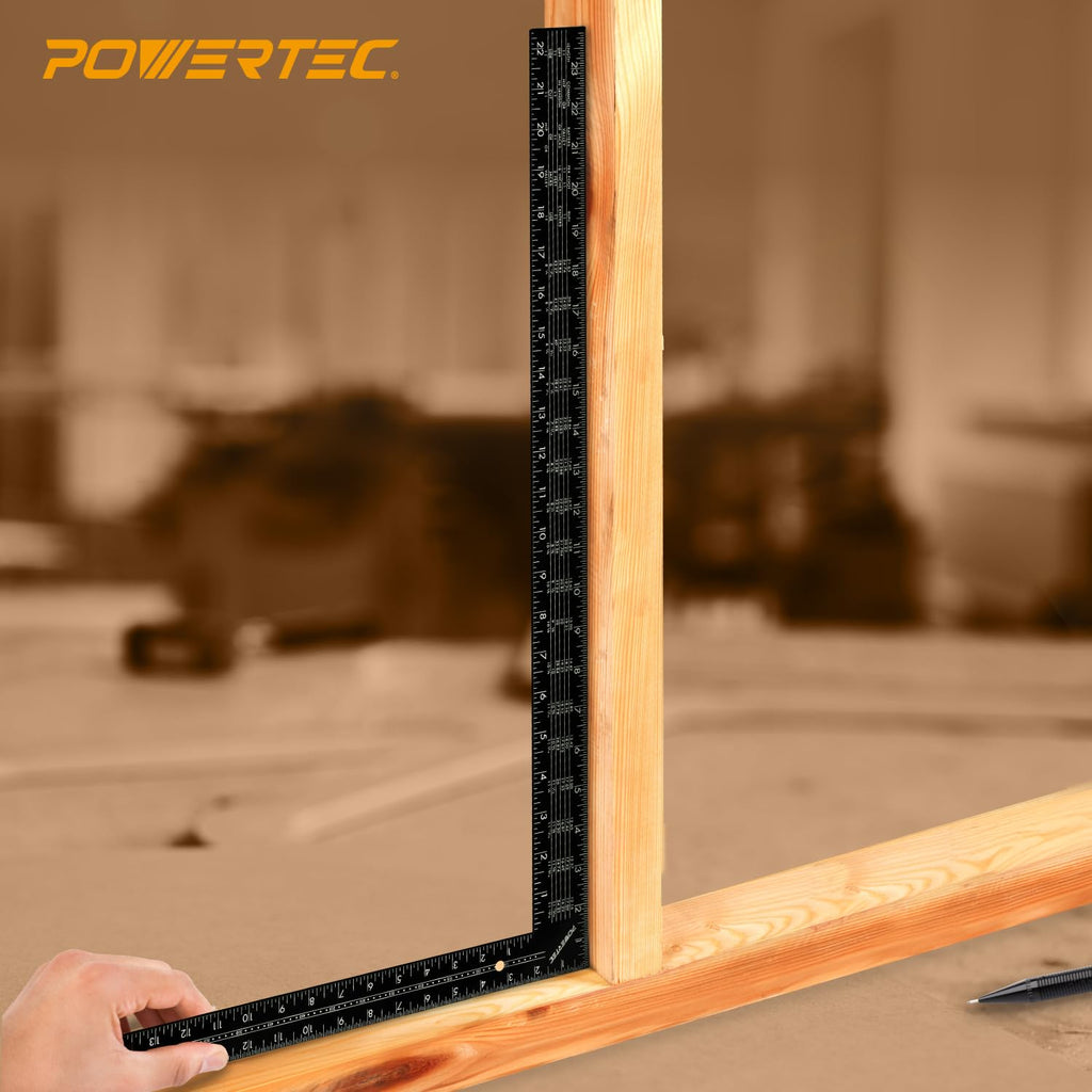 POWERTEC Framing Square 16'' x 24'' – Imperial & Metric Graduations for Carpentry