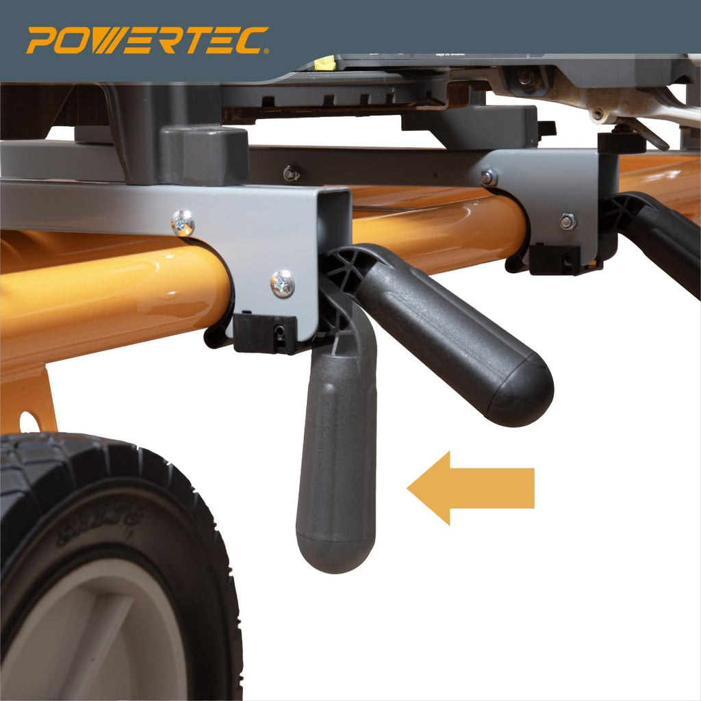 POWERTEC MT4000V Portable Miter Saw Stand – 330 lb Capacity, 8-Inch Wheels, Built-In 110V Outlet, Folding Design
