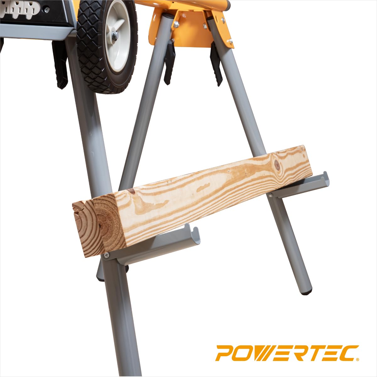 POWERTEC MT4000V Portable Miter Saw Stand – 330 lb Capacity, 8-Inch Wheels, Built-In 110V Outlet, Folding Design
