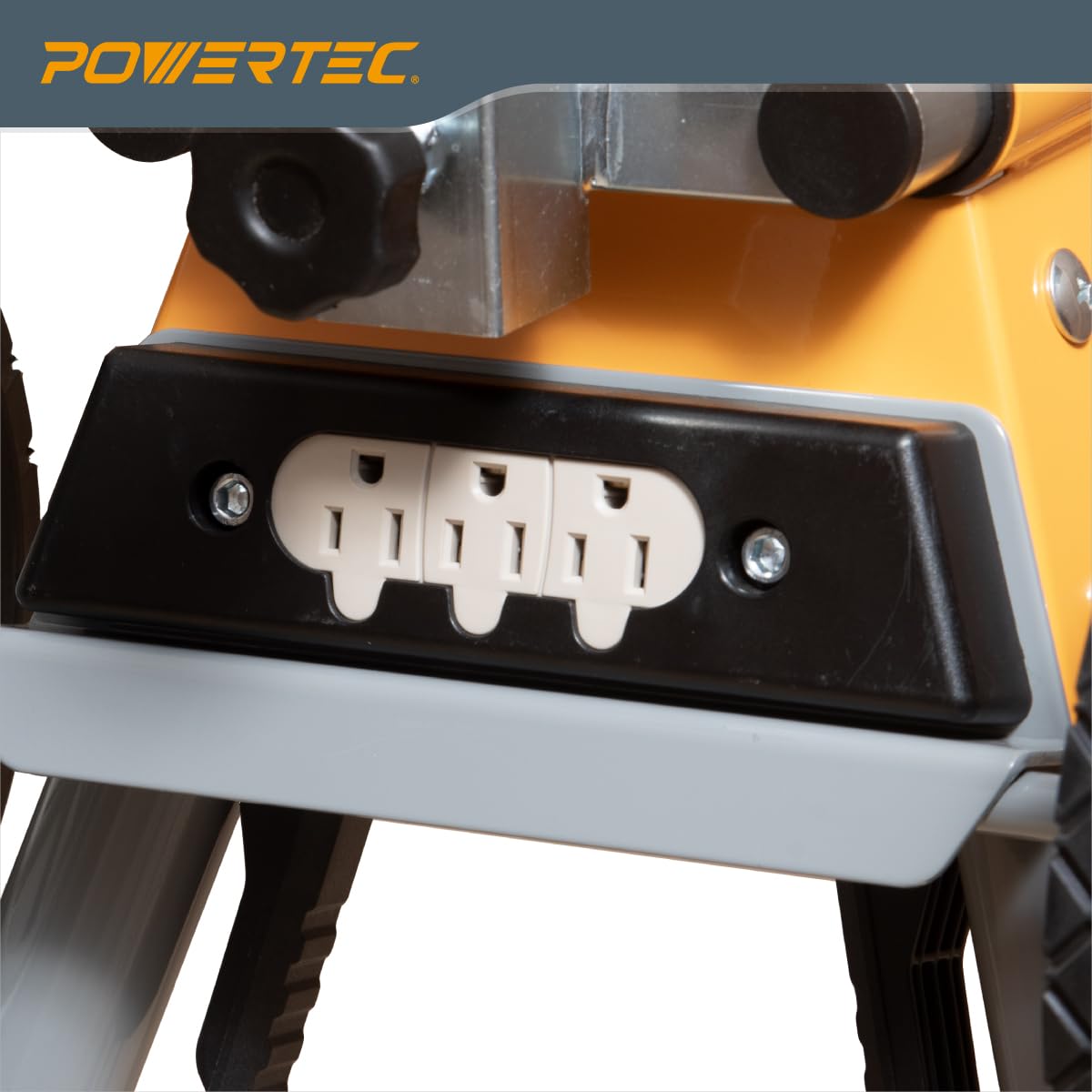 POWERTEC MT4000V Portable Miter Saw Stand – 330 lb Capacity, 8-Inch Wheels, Built-In 110V Outlet, Folding Design