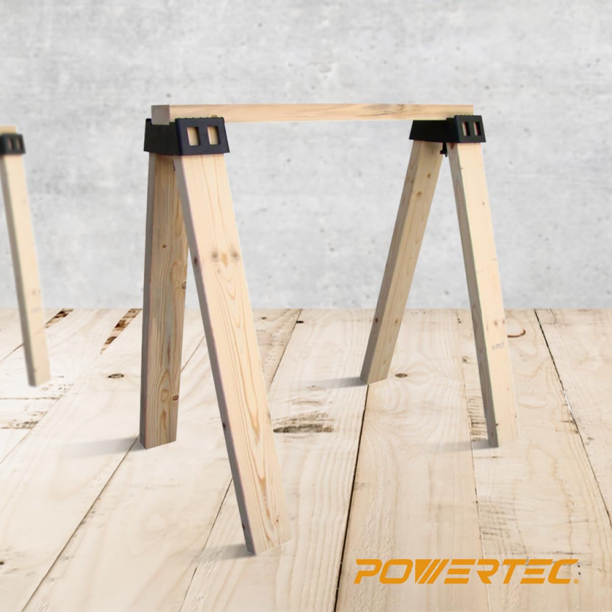 POWERTEC Sawhorse Brackets — Set of 2, Heavy-Duty 500 Lb Capacity for 2x4 Lumber